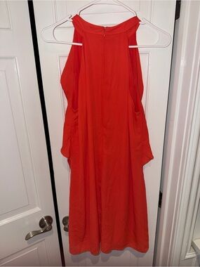 Sleeveless Red Midi Dress with Halter Neck